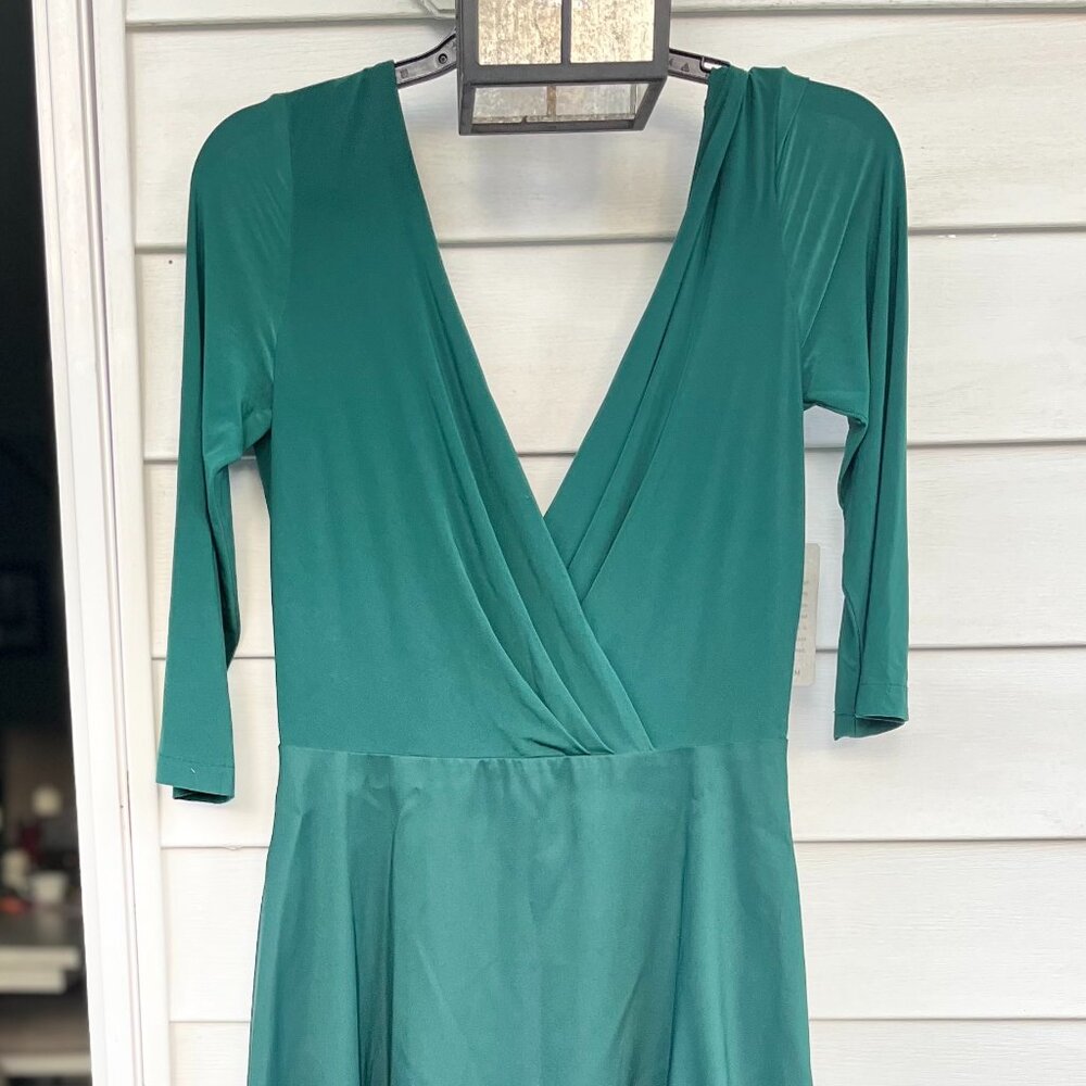 Pine Green Cotton Crepe and Polyester A-line Dress